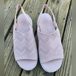 Skechers Yoga Form blush pink mesh slide on sandals 10